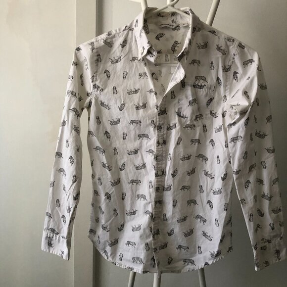 JANIE AND JACK TIGER PRINT POPLIN SHIRT BUTTON DOWN 100% COTTON BOYS 12 NWOT - Picture 4 of 9